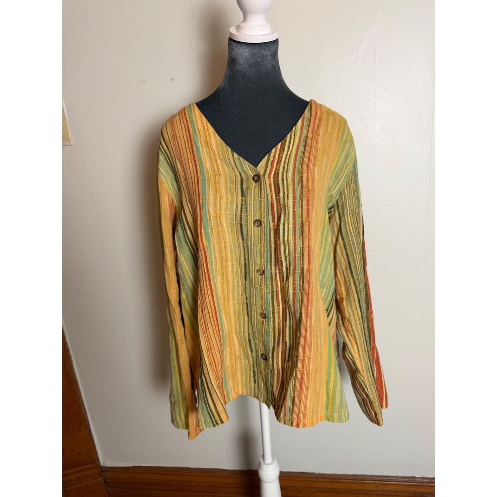 Isabella Bird XL Cotton Button Front Blouse Textured lagenlook euro summer
